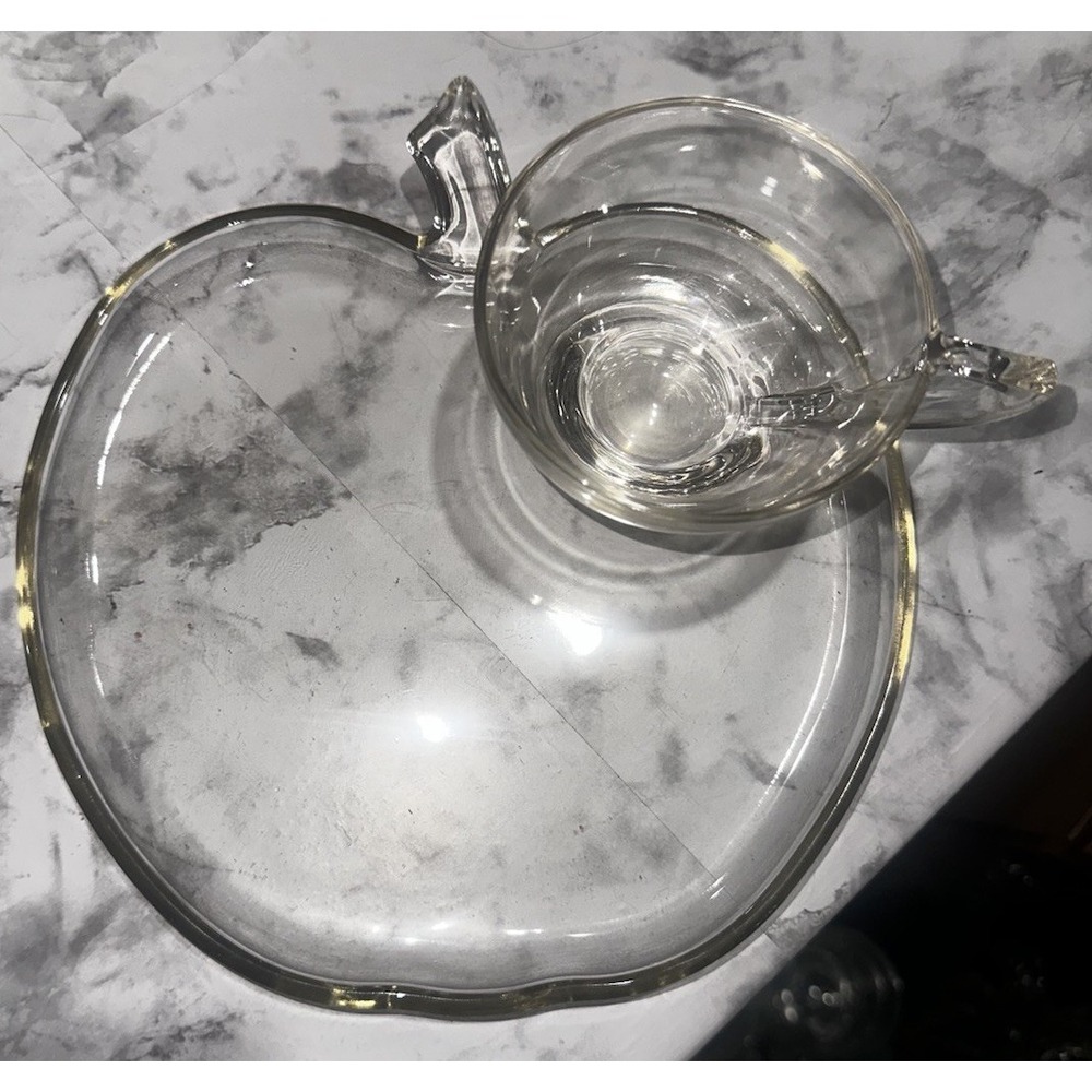 Orchard by Hazel-Atlas Snack Luncheon Plate and Cup Clear Glass Apple Shaped Set